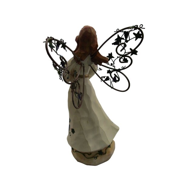 Autumn Angel Carved Wood Look Resin Metal Wings Fall Basket Cornucopia GUC - Picture 9 of 16